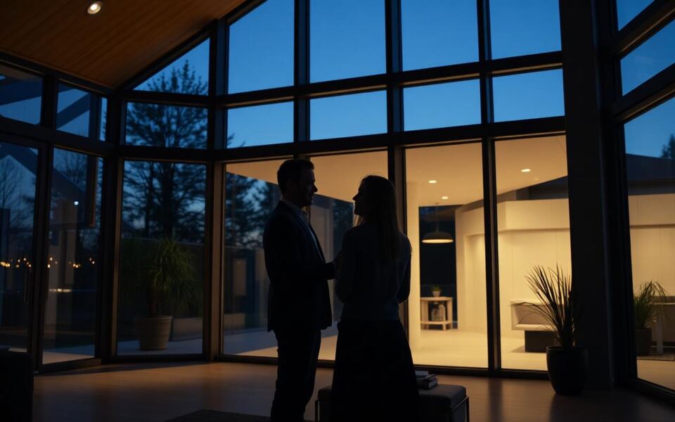 A real estate agent showing a property to prospective buyers