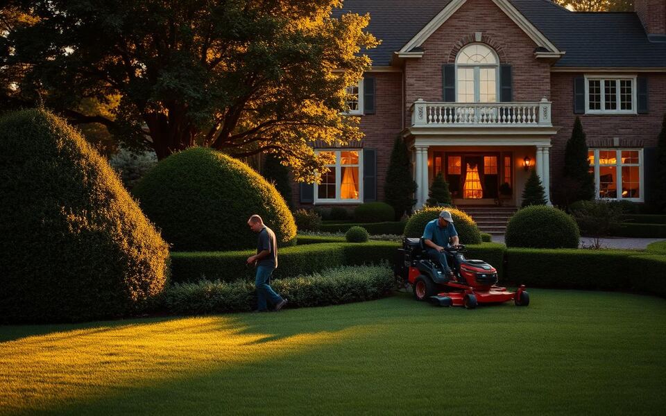 A landscaping technician on a customer call-out completing a service job