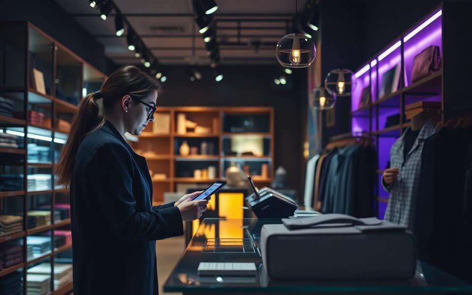Ecommerce business in action — a store associate serving a customer at a modern point of sale