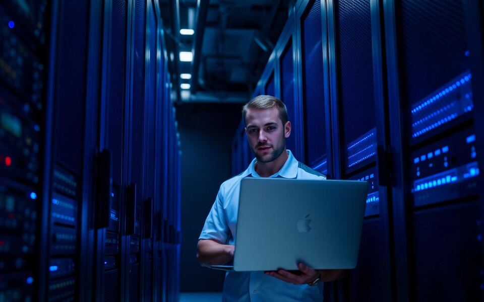 A it services team collaborating over dashboards in a modern workspace