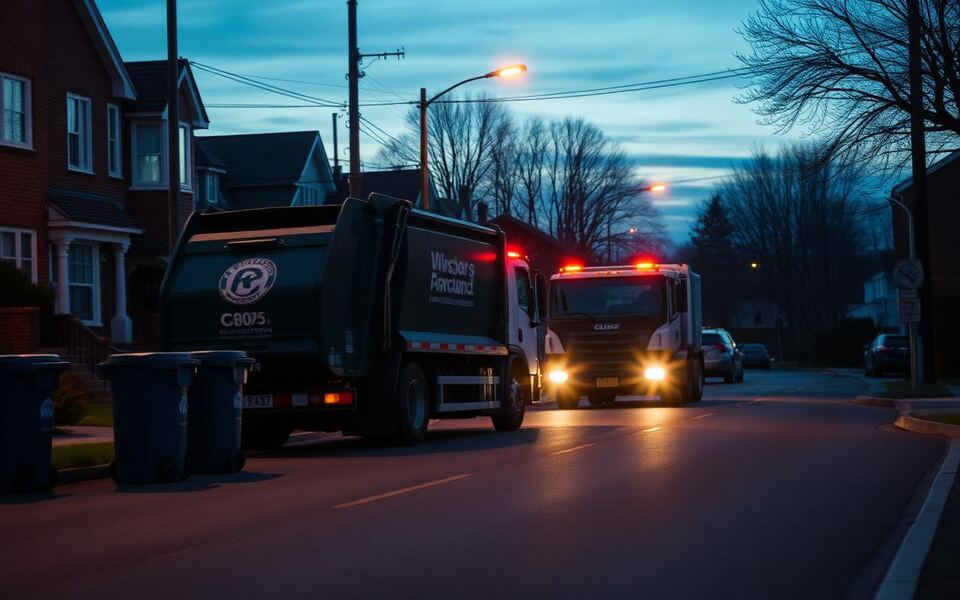 Waste Management crews loading and dispatching goods at a busy depot